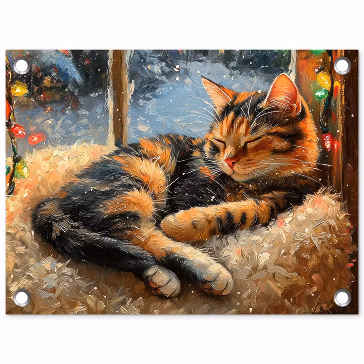 Kat - Kerst - Winter - Dier tuinposter los doek klein -3d