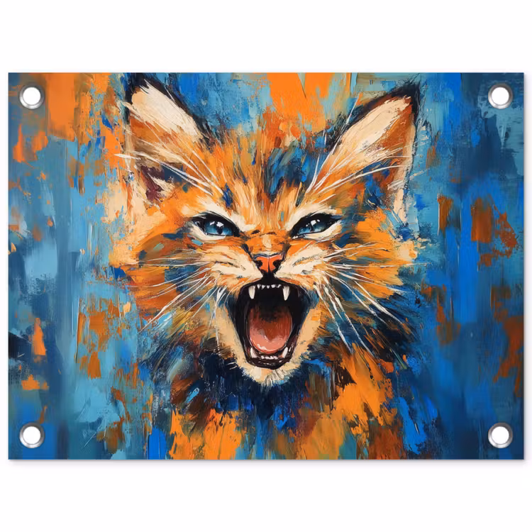 Kat - Kleurrijk - Oranje - Blauw tuinposter los doek klein -3d