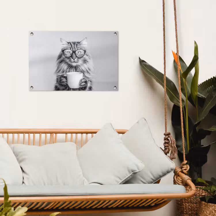 Kat - Bril - Mok - Pluizig tuinposter los doek klein -sfeer7