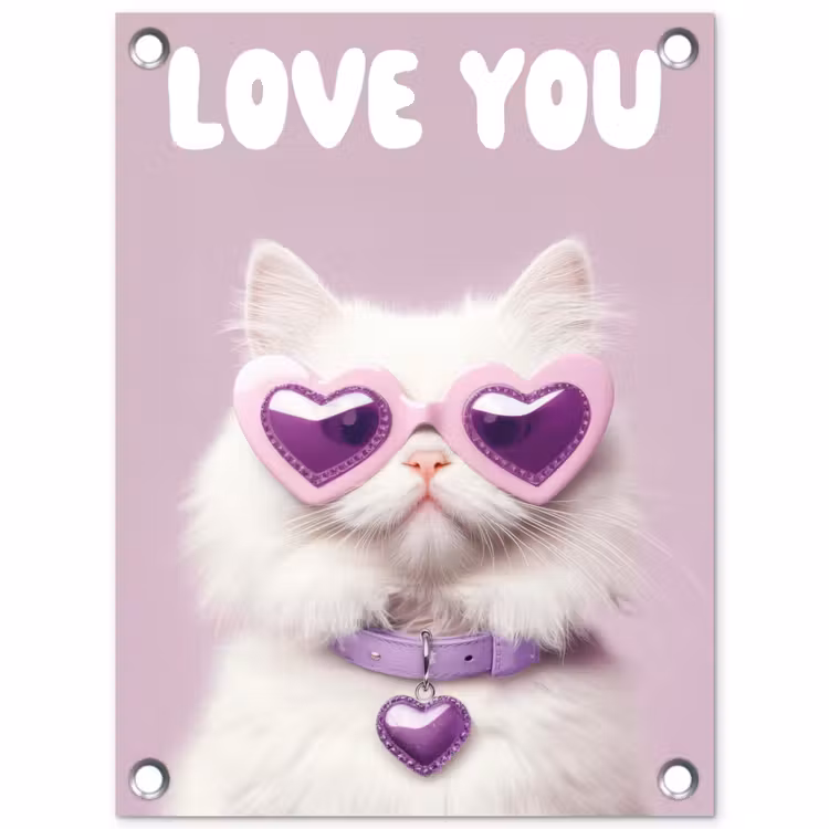 Kat - Love - Paars - Valentijn tuinposter los doek klein -3d