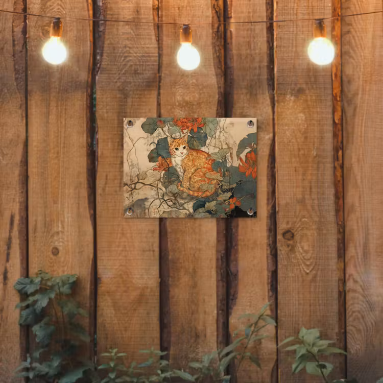 Kat - Sierlijk - Bloemen tuinposter los doek klein -sfeer1