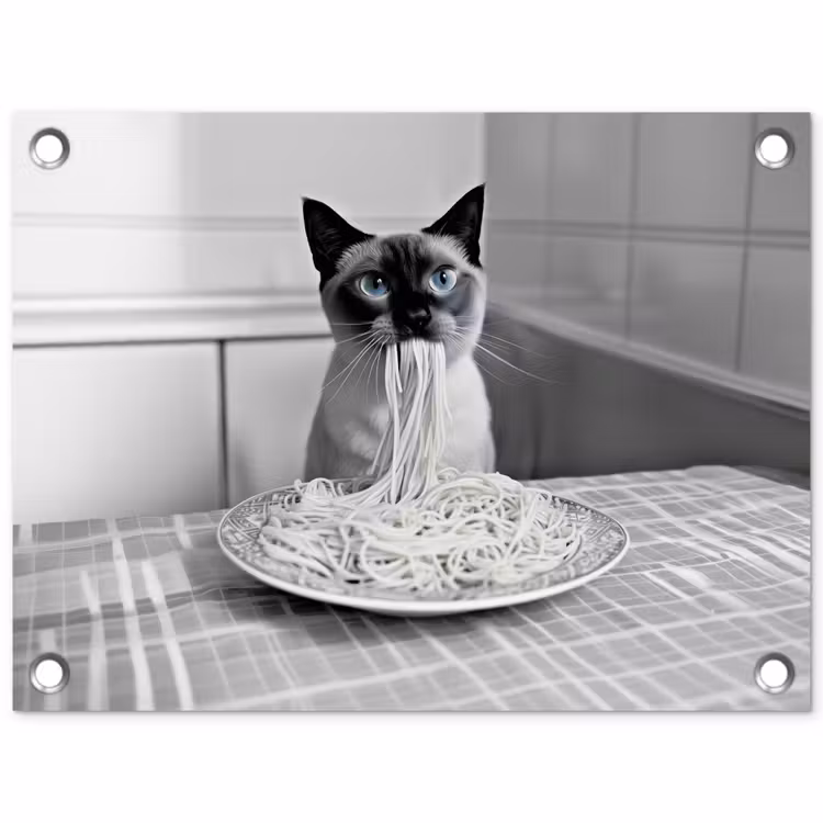 Kat - Siamees - Zwart Wit - Schattig - Dieren tuinposter los doek klein -3d