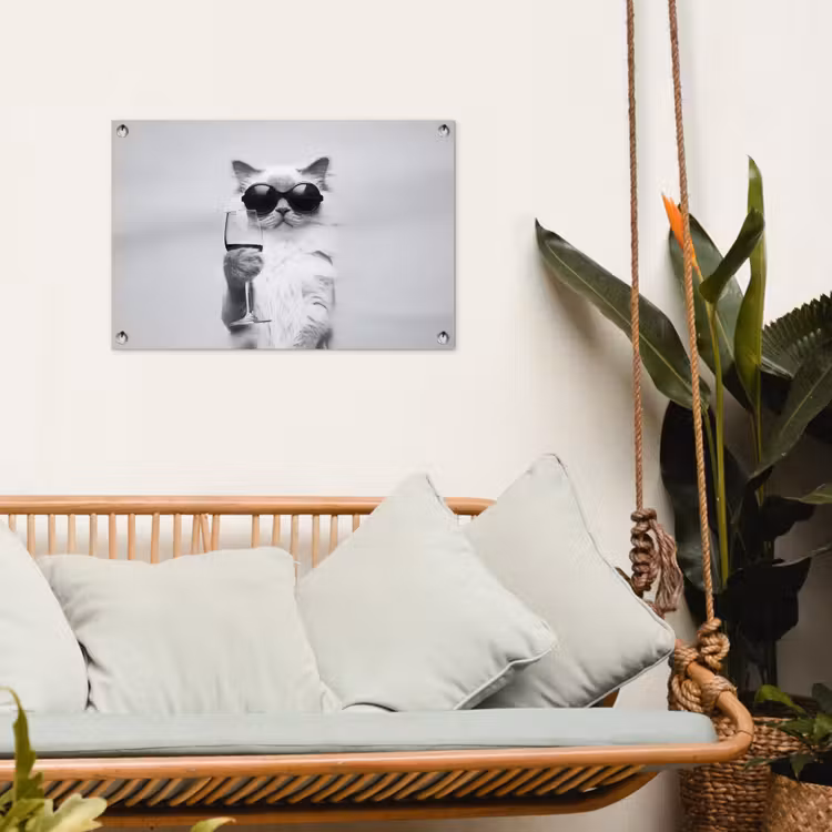 Kat - Zonnebril - Wijnglas - Langharig tuinposter los doek klein -sfeer7