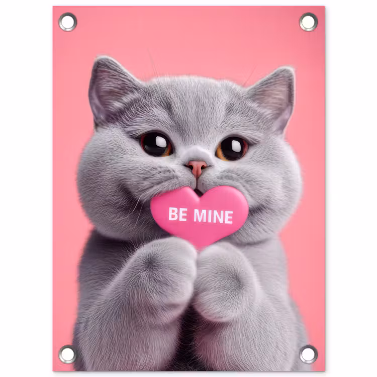 Kat - Valentijn - Roze - Liefde tuinposter los doek klein -3d