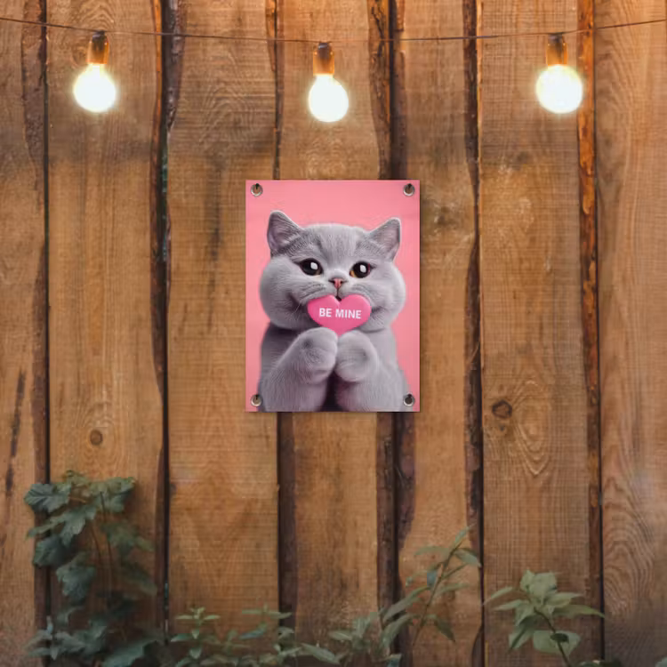 Kat - Valentijn - Roze - Liefde tuinposter los doek klein -sfeer1