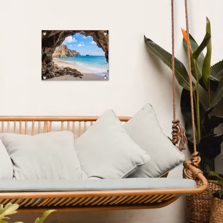 Grot - Strand - Zee - Blauw tuinposter los doek klein -sfeer7