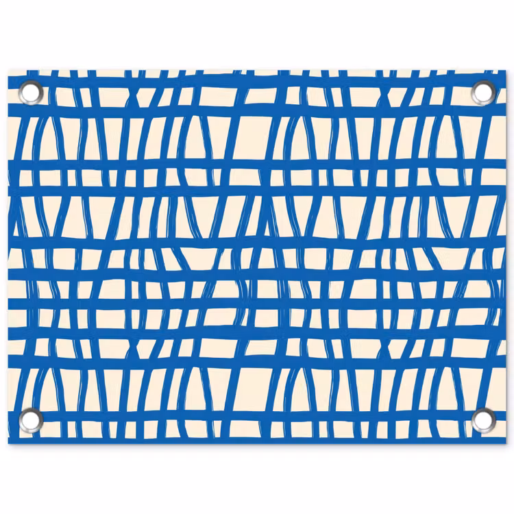 Ruitpatroon - Blauw - Crème tuinposter los doek klein 239 -3d