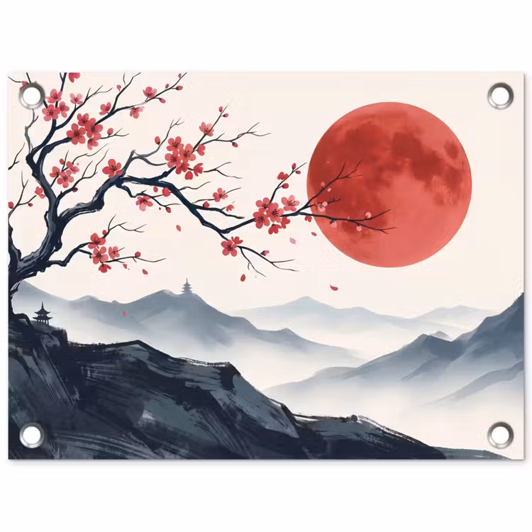 Kersenbloesem - Oosters - Rood tuinposter los doek klein -3d