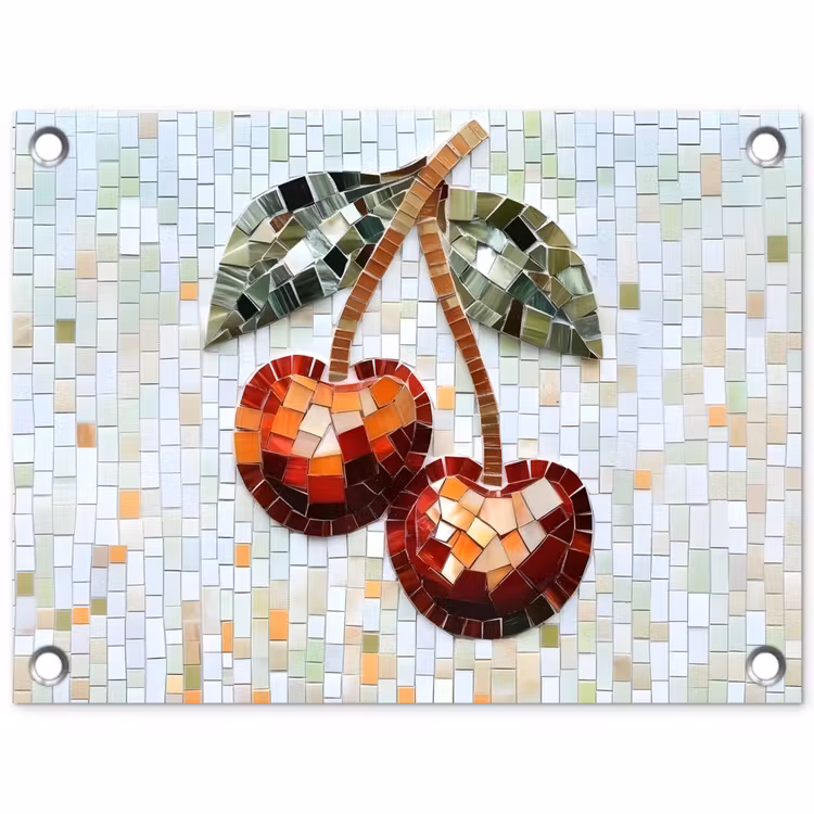 Kersen - Rood - Mozaïek - Blaadjes tuinposter los doek klein -3d