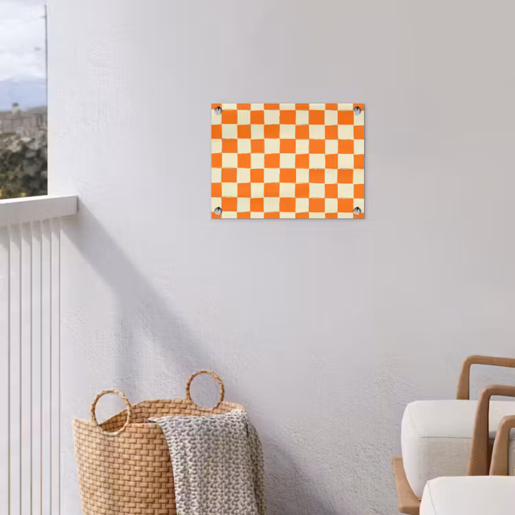 Schaak - Patroon - Oranje tuinposter los doek klein 239 -sfeer8