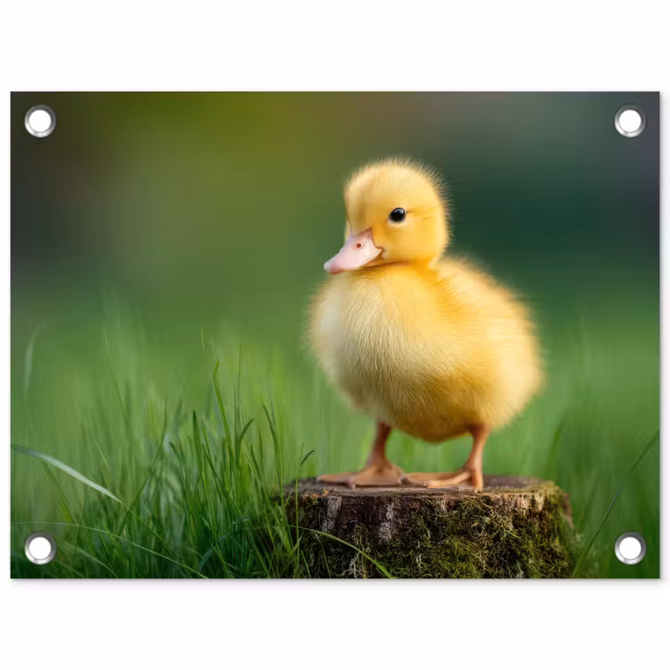 Kuiken - Eend - Geel - Gras tuinposter los doek klein -3d