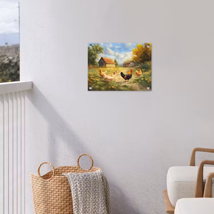 Kippen - Landelijke rust - Natuur tuinposter los doek klein -sfeer8