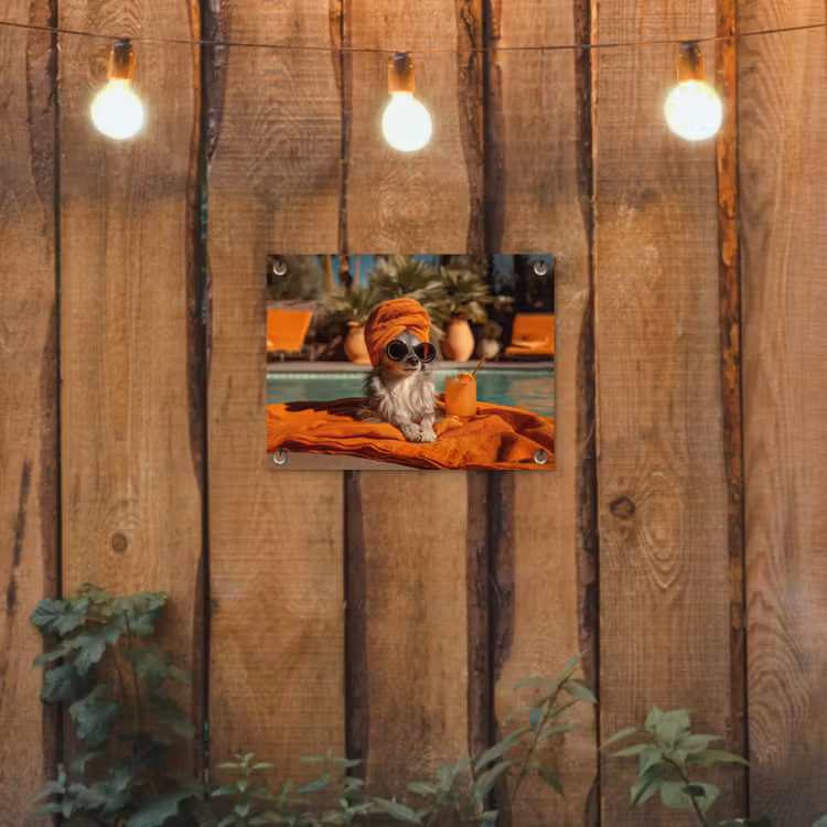 Chihuahua - Handdoek - Zonnebril - Oranje tuinposter los doek klein -sfeer1