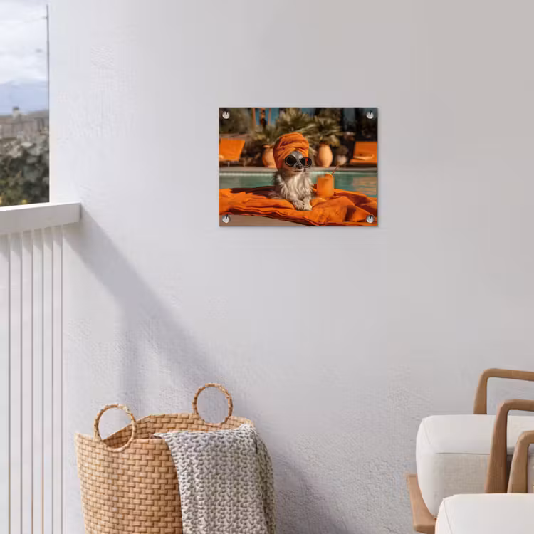 Chihuahua - Handdoek - Zonnebril - Oranje tuinposter los doek klein -sfeer8