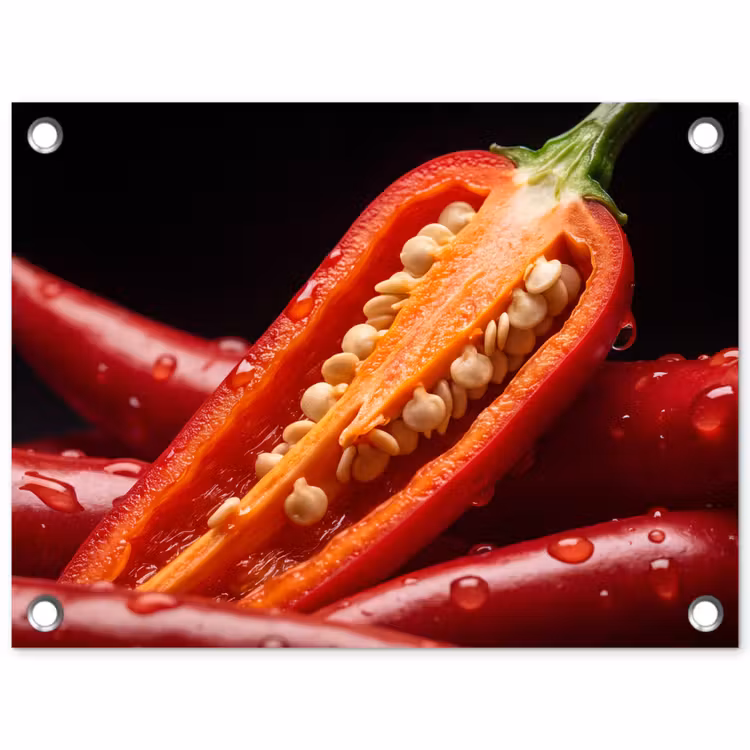 Garden Poster - Chili Pepper - Red - Food - Chilipeper - Rood - Eten tuinposter los doek klein