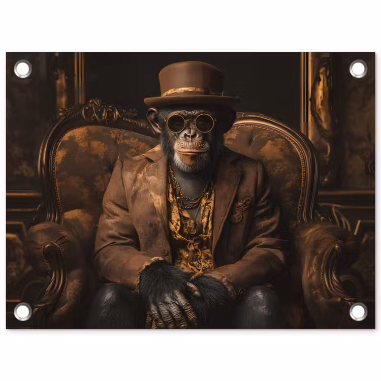 Chimpansee - Stoel - Pak - Bruin tuinposter los doek klein -3d