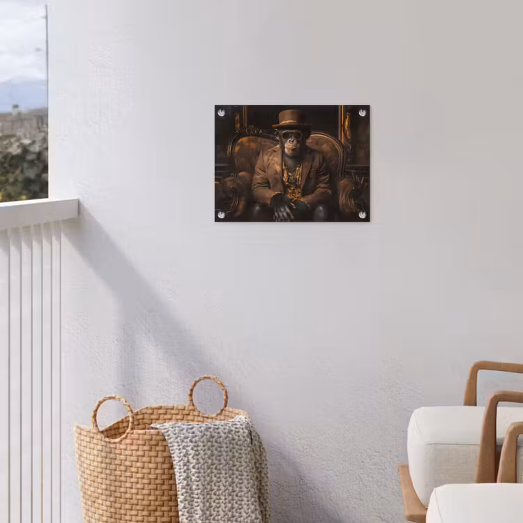 Chimpansee - Stoel - Pak - Bruin tuinposter los doek klein -sfeer8