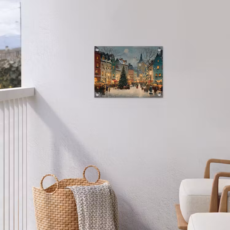 Kerstsfeer - Stadsplein - Kleurrijk tuinposter los doek klein -sfeer8