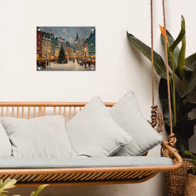 Kerstsfeer - Stadsplein - Kleurrijk tuinposter los doek klein -sfeer7