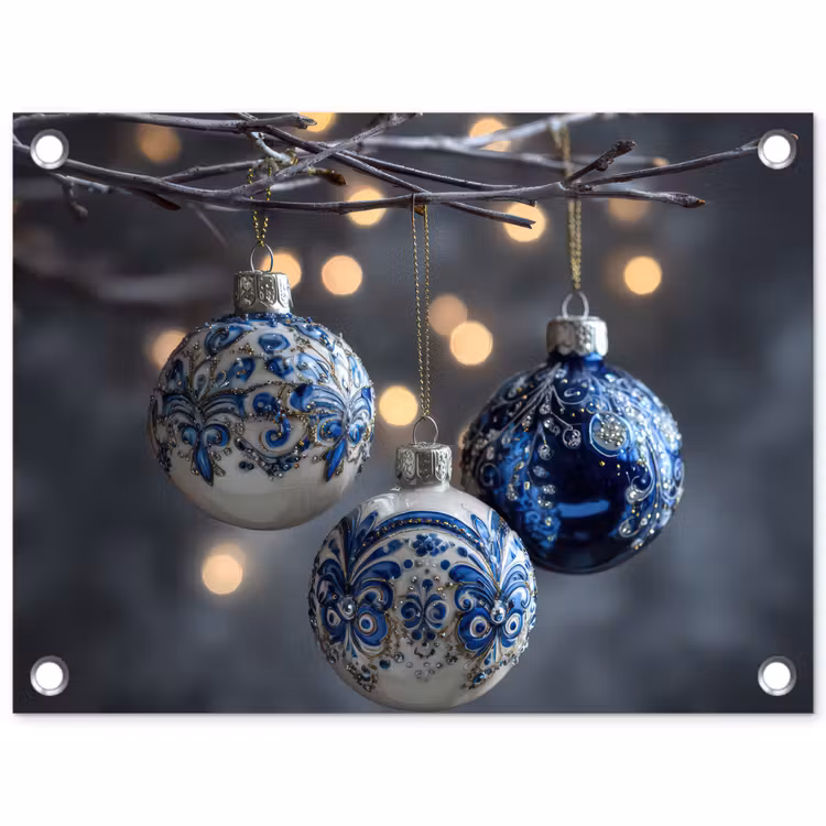 Kerstbal - Versierd - Blauw tuinposter los doek klein -3d