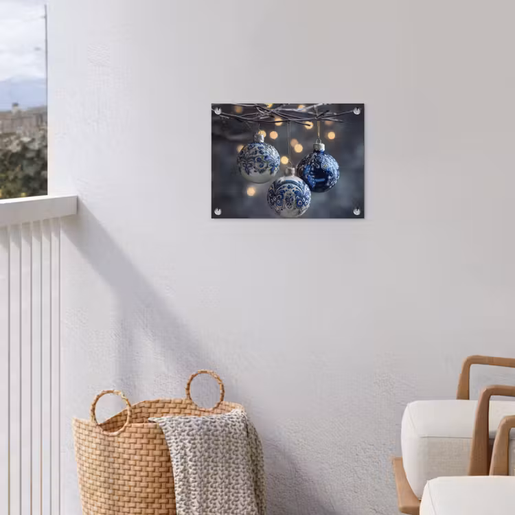 Kerstbal - Versierd - Blauw tuinposter los doek klein -sfeer8