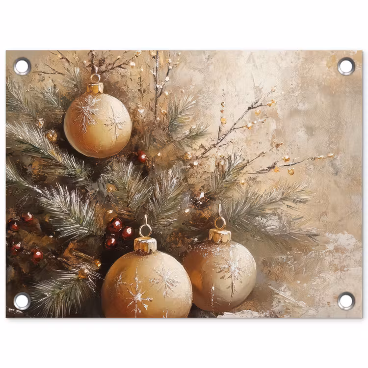 Kerst - Kerstballen - Beige - Goud tuinposter los doek klein -3d