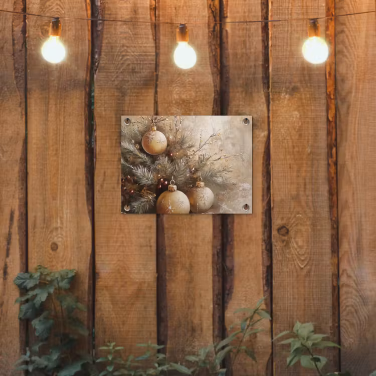 Kerst - Kerstballen - Beige - Goud tuinposter los doek klein -sfeer1