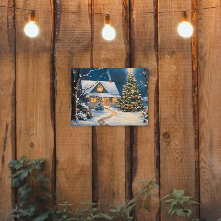 Kerst - Kerstboom - Winter - Huis - Sneeuw tuinposter los doek klein -sfeer1