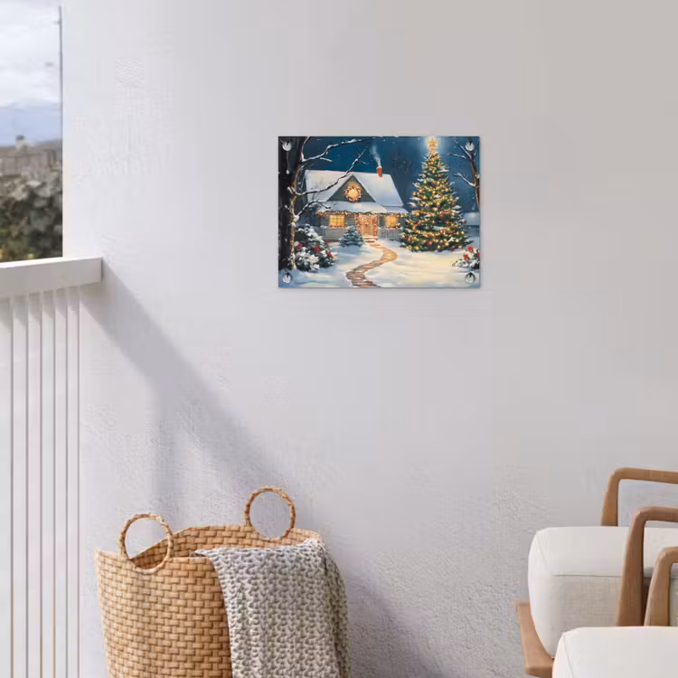 Kerst - Kerstboom - Winter - Huis - Sneeuw tuinposter los doek klein -sfeer8