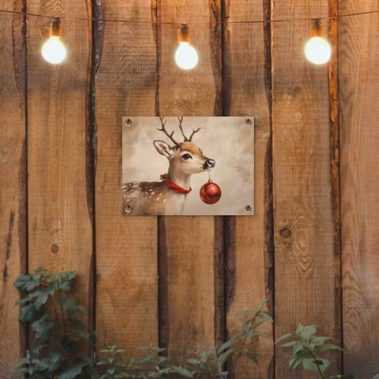 Kerst - Hert - Gewei - Kerstbal - Rendier tuinposter los doek klein -sfeer1