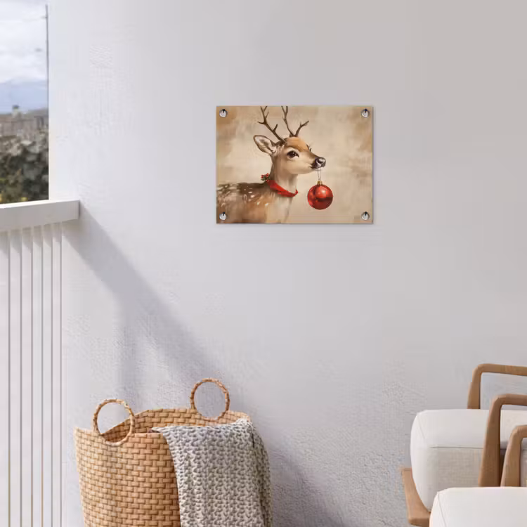Kerst - Hert - Gewei - Kerstbal - Rendier tuinposter los doek klein -sfeer8