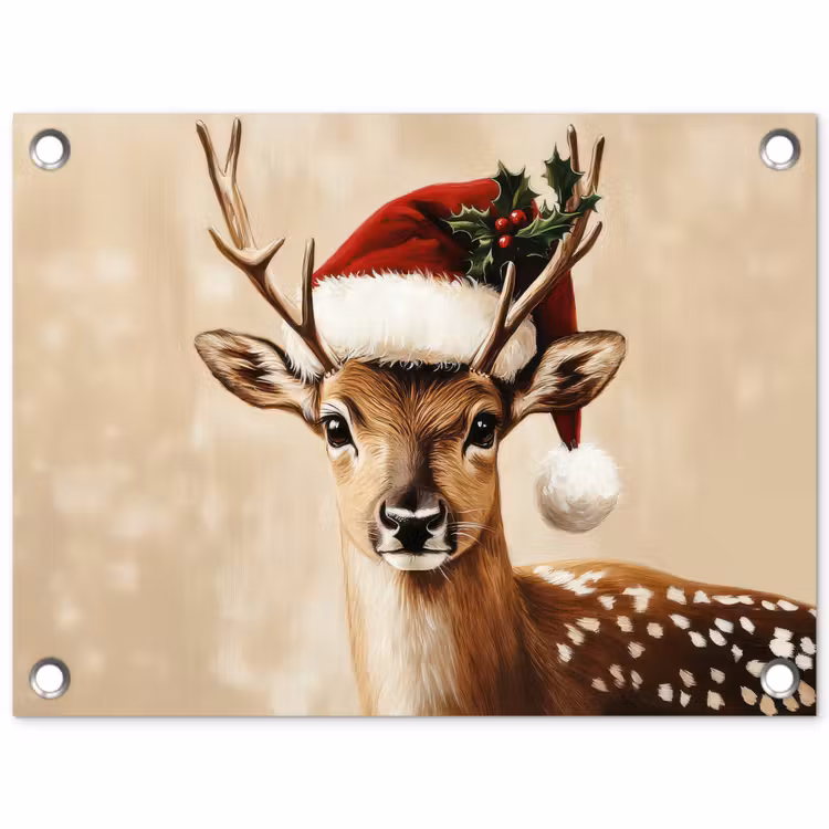 Kerst - Hert - Gewei - Rood tuinposter los doek klein -3d