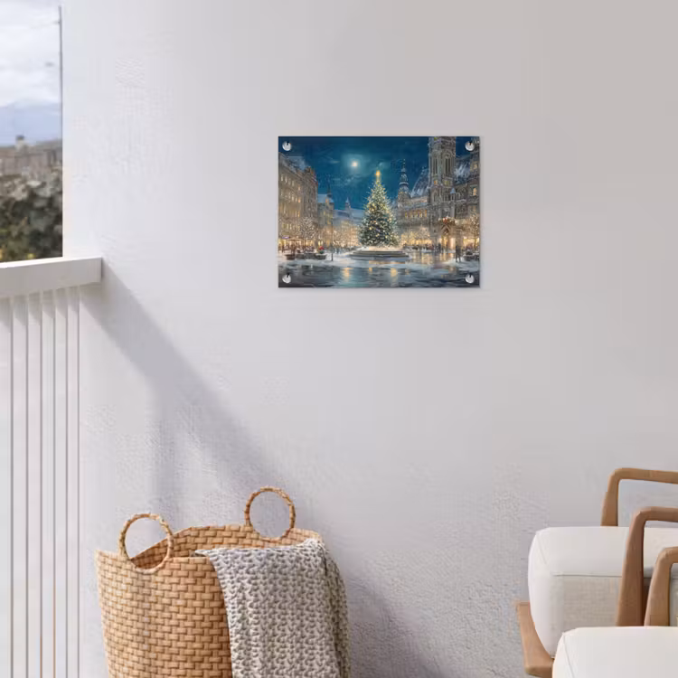 Kerstnacht - Stadsplein - Meerkleurig tuinposter los doek klein -sfeer8