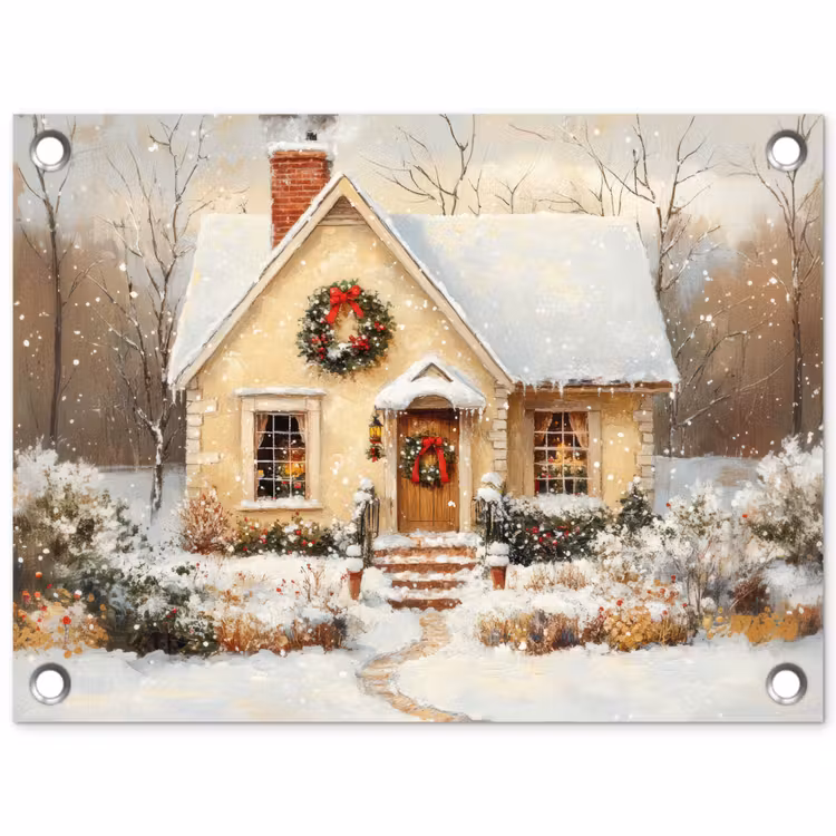 Kerst - Huis - Winter - Sneeuw tuinposter los doek klein -3d