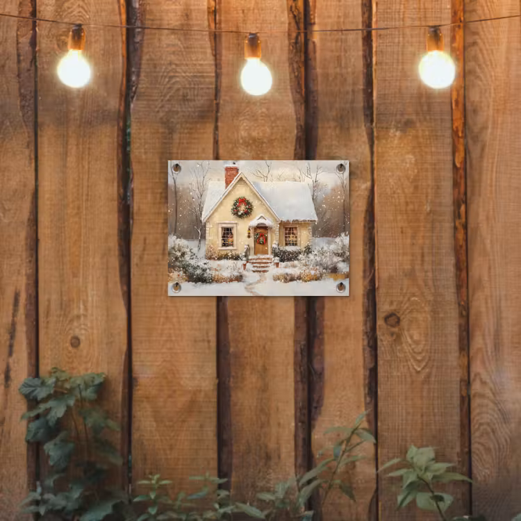 Kerst - Huis - Winter - Sneeuw tuinposter los doek klein -sfeer1