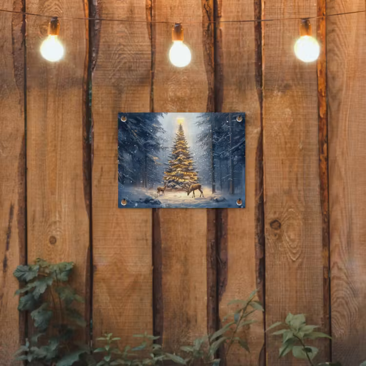 Kerstlicht - Woud - Hert - Donker tuinposter los doek klein -sfeer1