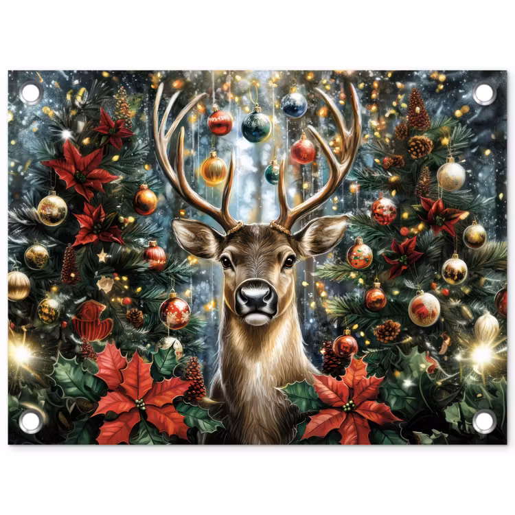 Kerstfeest - Dennenbos - Rood tuinposter los doek klein -3d