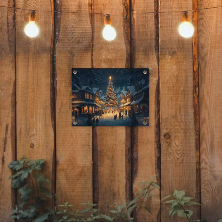 Kerstfeest - Dorp - Donker tuinposter los doek klein -sfeer1
