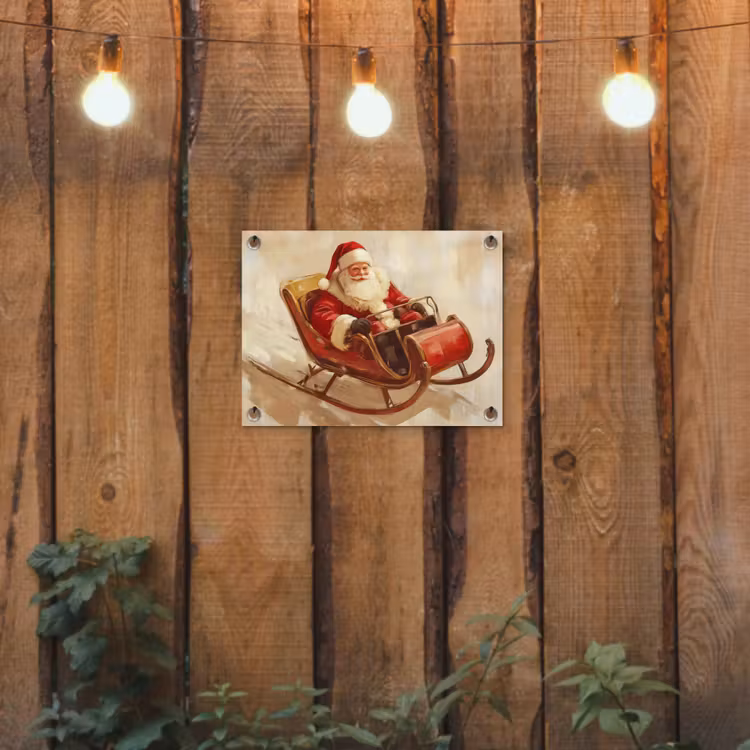 Kerst - Slee - Kerstman tuinposter los doek klein -sfeer1