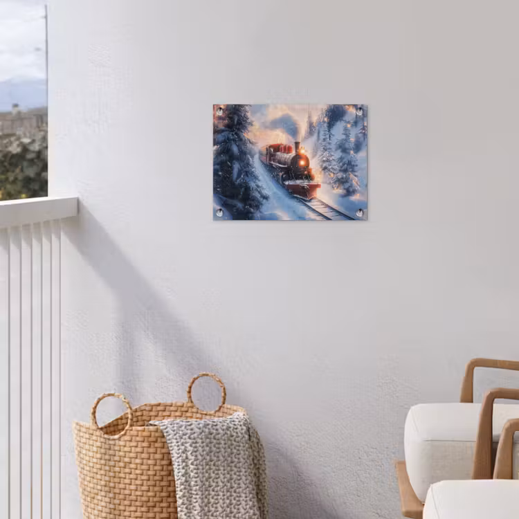 Kersttrein - Sneeuw - Winter - Kerst tuinposter los doek klein -sfeer8