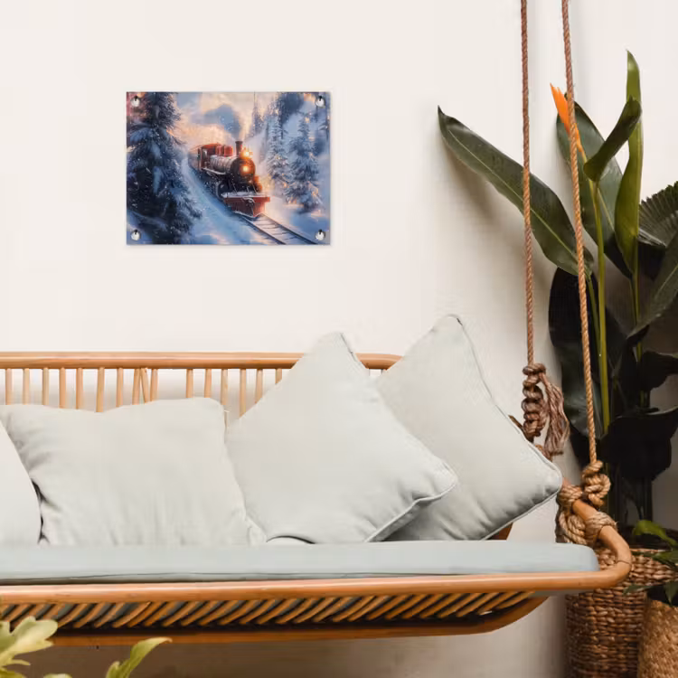 Kersttrein - Sneeuw - Winter - Kerst tuinposter los doek klein -sfeer7