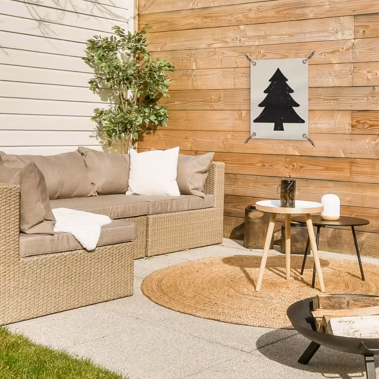 Kerstboom - Zwarte kerstboom - Boom - Japandi tuinposter los doek klein -sfeer4