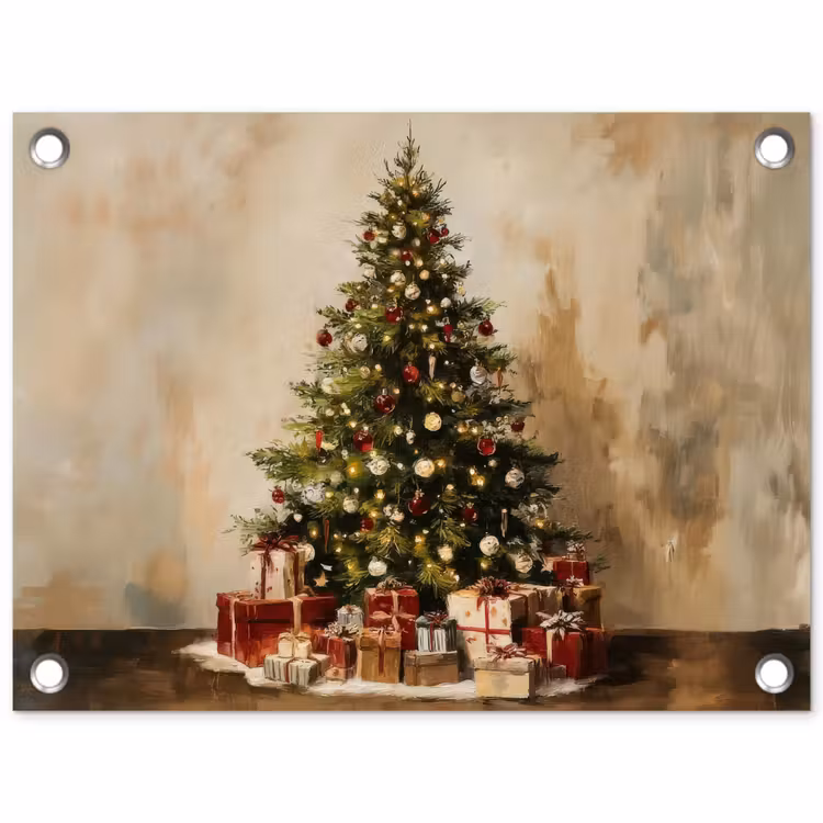 Kerstboom - Versierd - Kleurrijk tuinposter los doek klein -3d