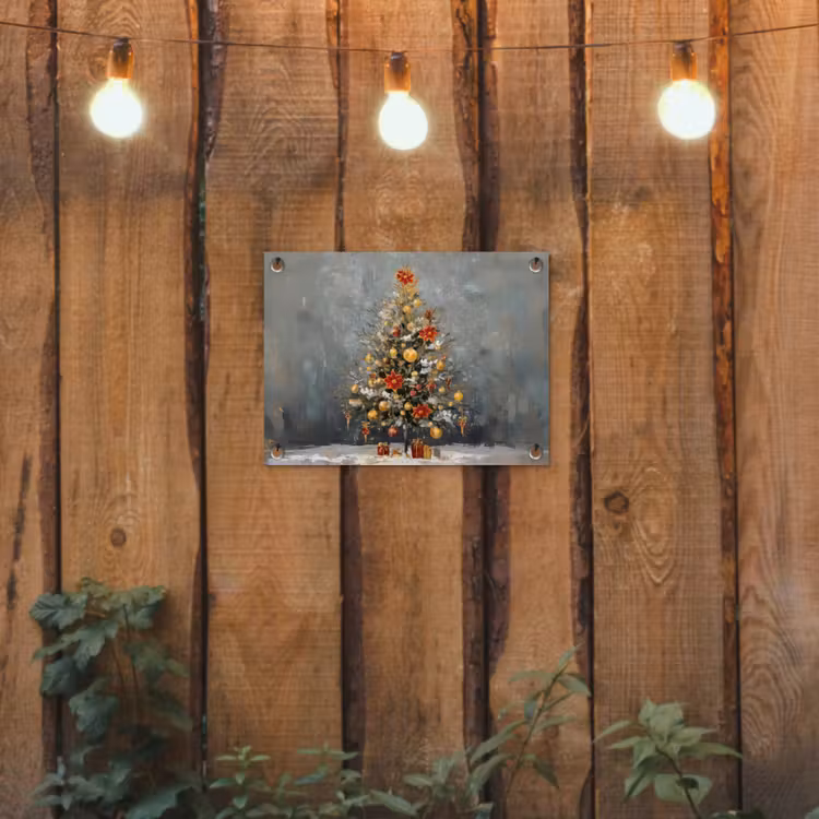 Kerstboom - Cadeaus - Rood - Goud tuinposter los doek klein -sfeer1