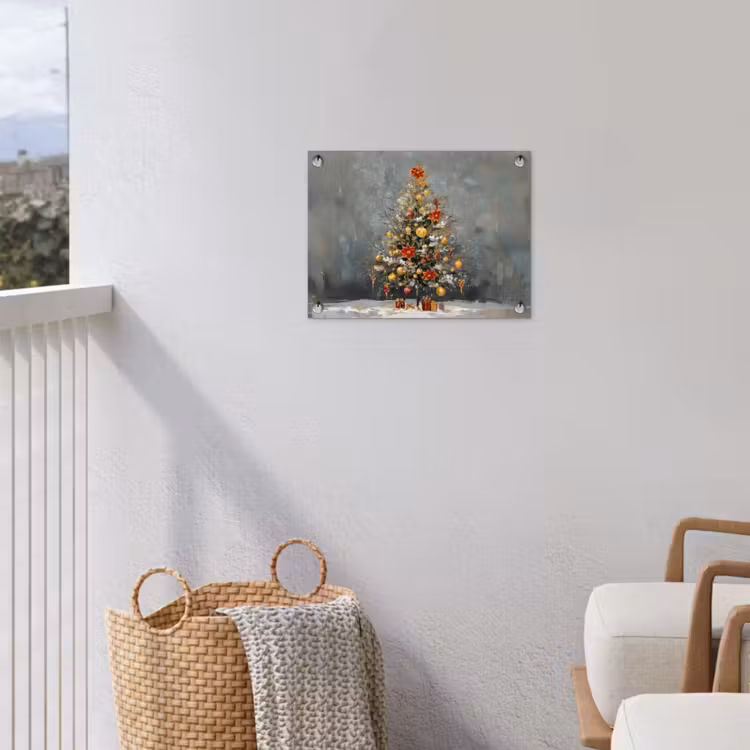 Kerstboom - Cadeaus - Rood - Goud tuinposter los doek klein -sfeer8
