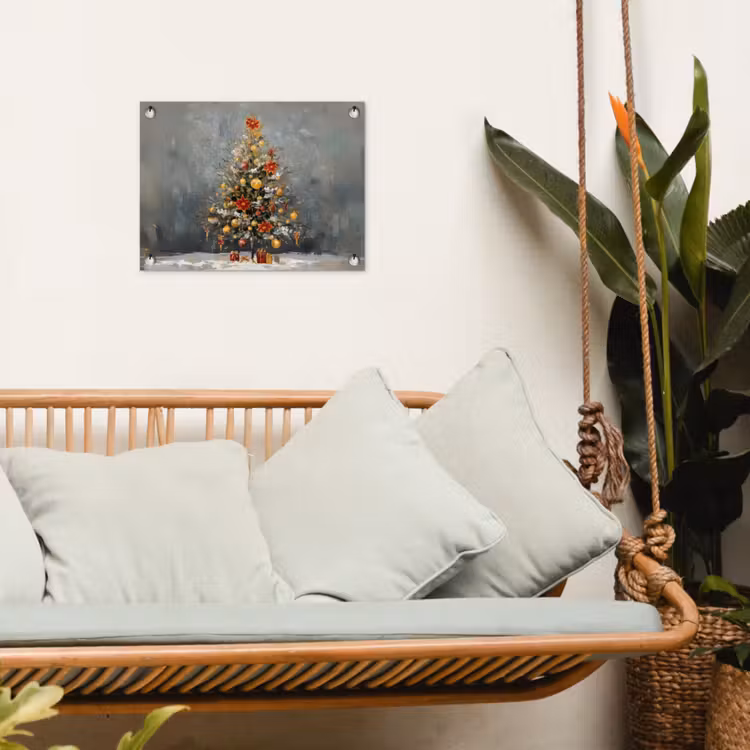Kerstboom - Cadeaus - Rood - Goud tuinposter los doek klein -sfeer7