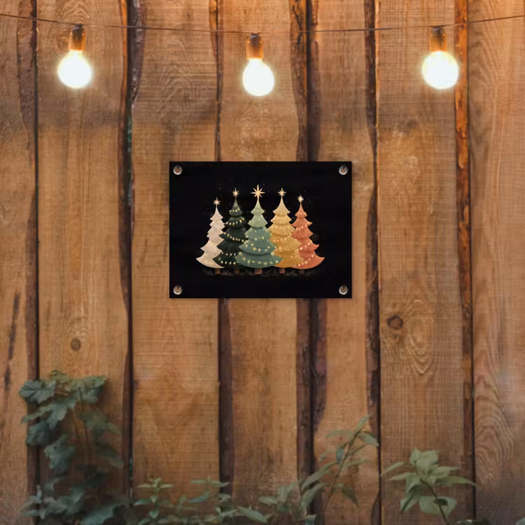 Kerstbomen - Kleurrijk - Lichtjes - Ster tuinposter los doek klein -sfeer1