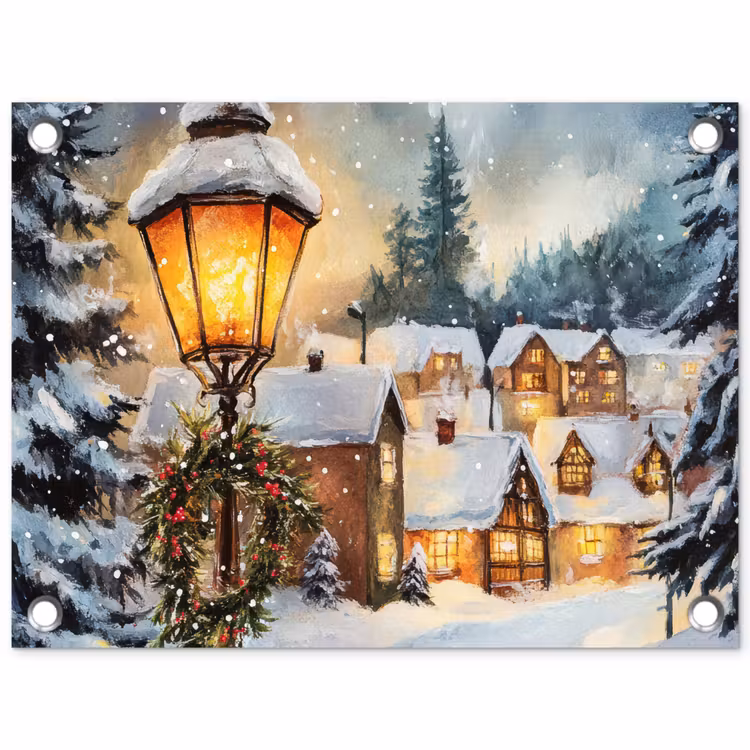 Kerstdorp - Huizen - Sneeuw - Kerst tuinposter los doek klein -3d