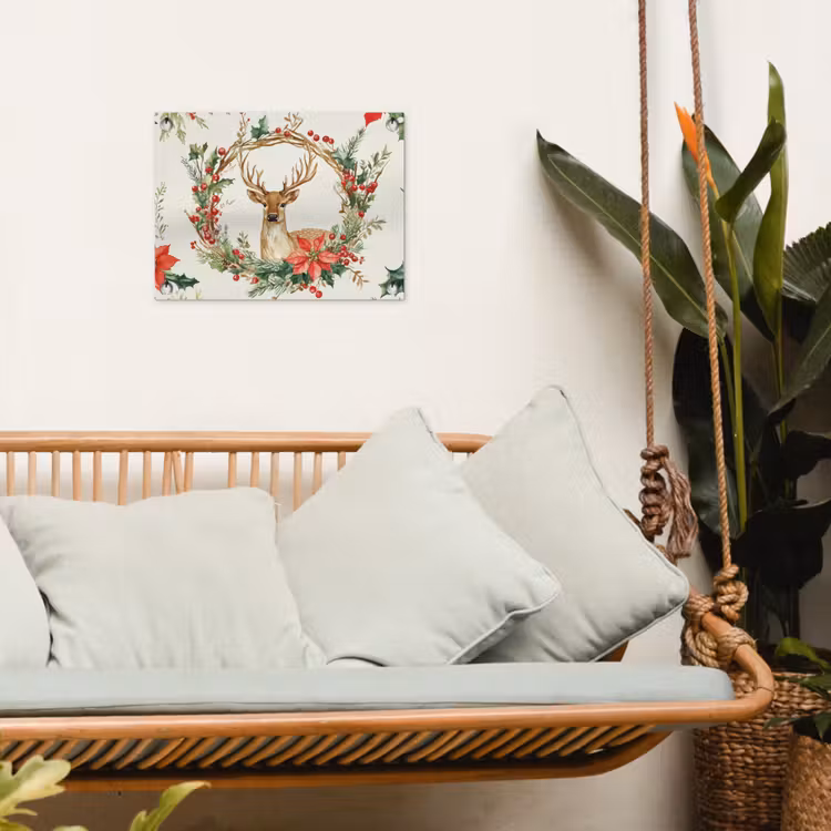 Kerstkrans - Hert - Hulst - Rood tuinposter los doek klein -sfeer7
