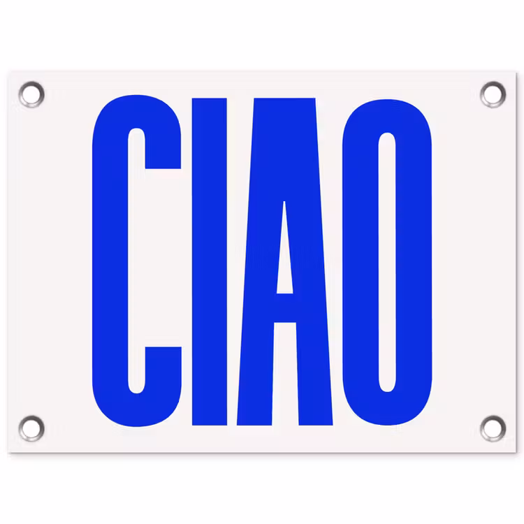 Ciao - Hoofdletters - Blauw - Minimalistisch tuinposter los doek klein -3d